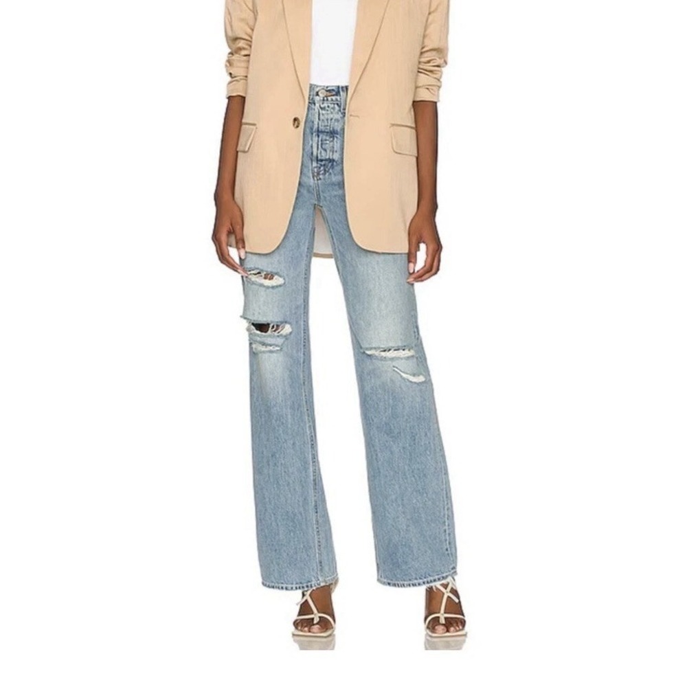GRLFRND Brooklyn Jeans high rise straight in lost palms blue Size 24
